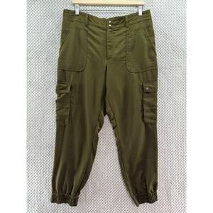 Elevenses Pants Womens 14 Green Cargo Joggers Elastic Waist Zip Ankle Pockets